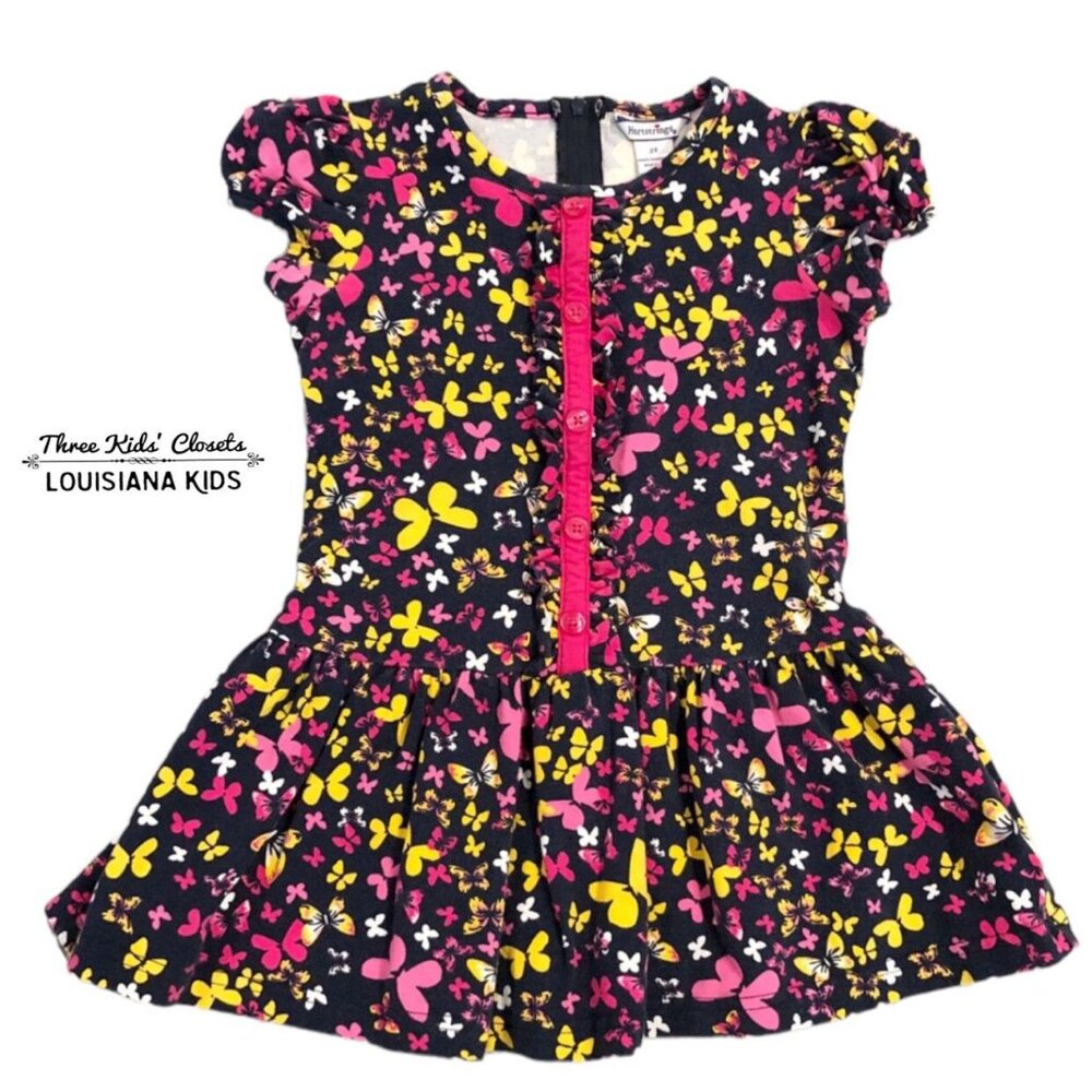 Hartstrings 2T Navy, Yellow & Pink Butterfly Dress